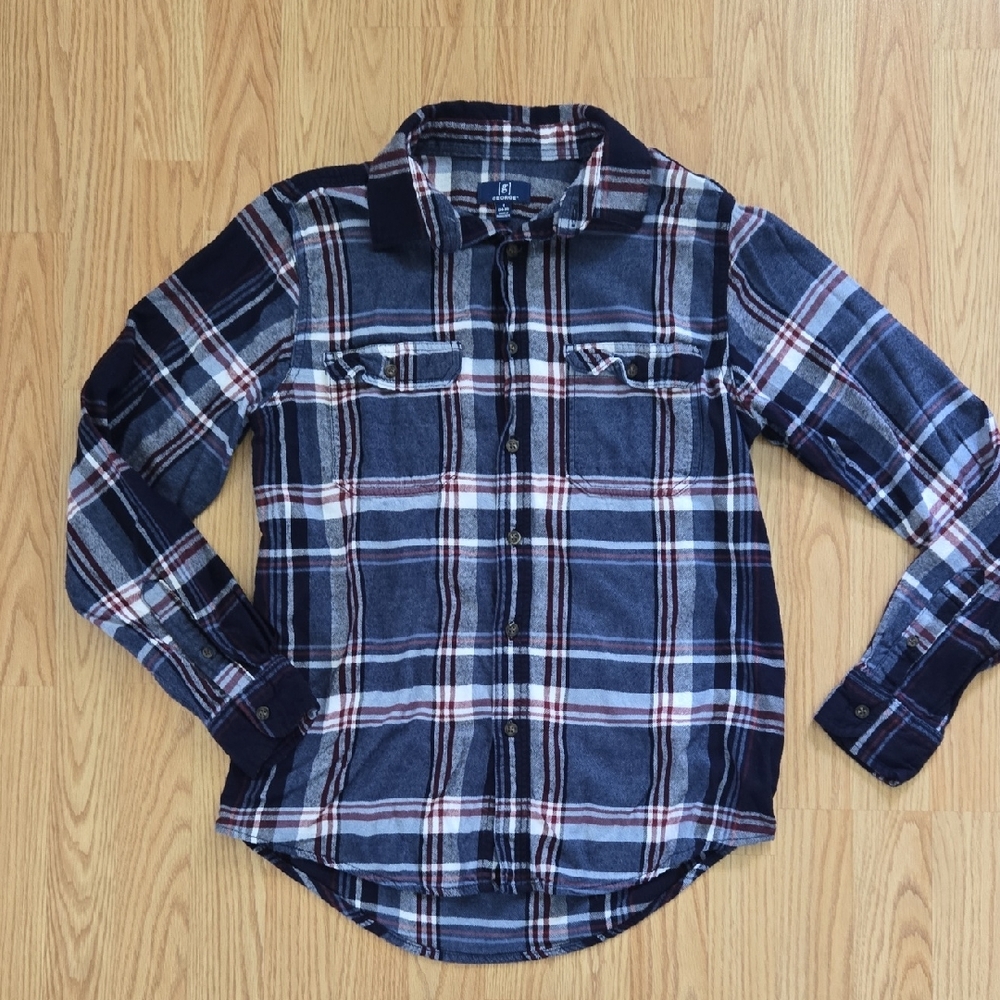 Men's George Blue Plaid Button-Up Long Sleeve Shirt
